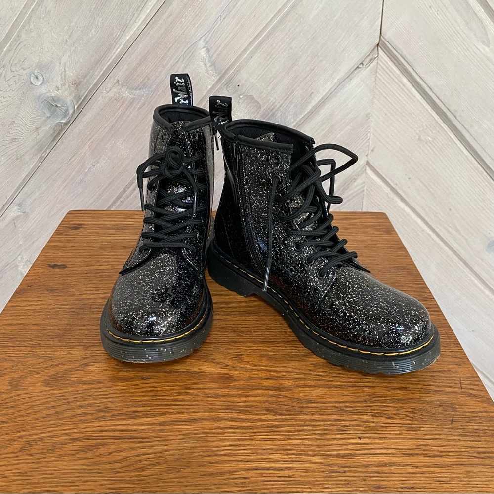 Dr. Martens Black Glitter Lace-Up Kids Boots